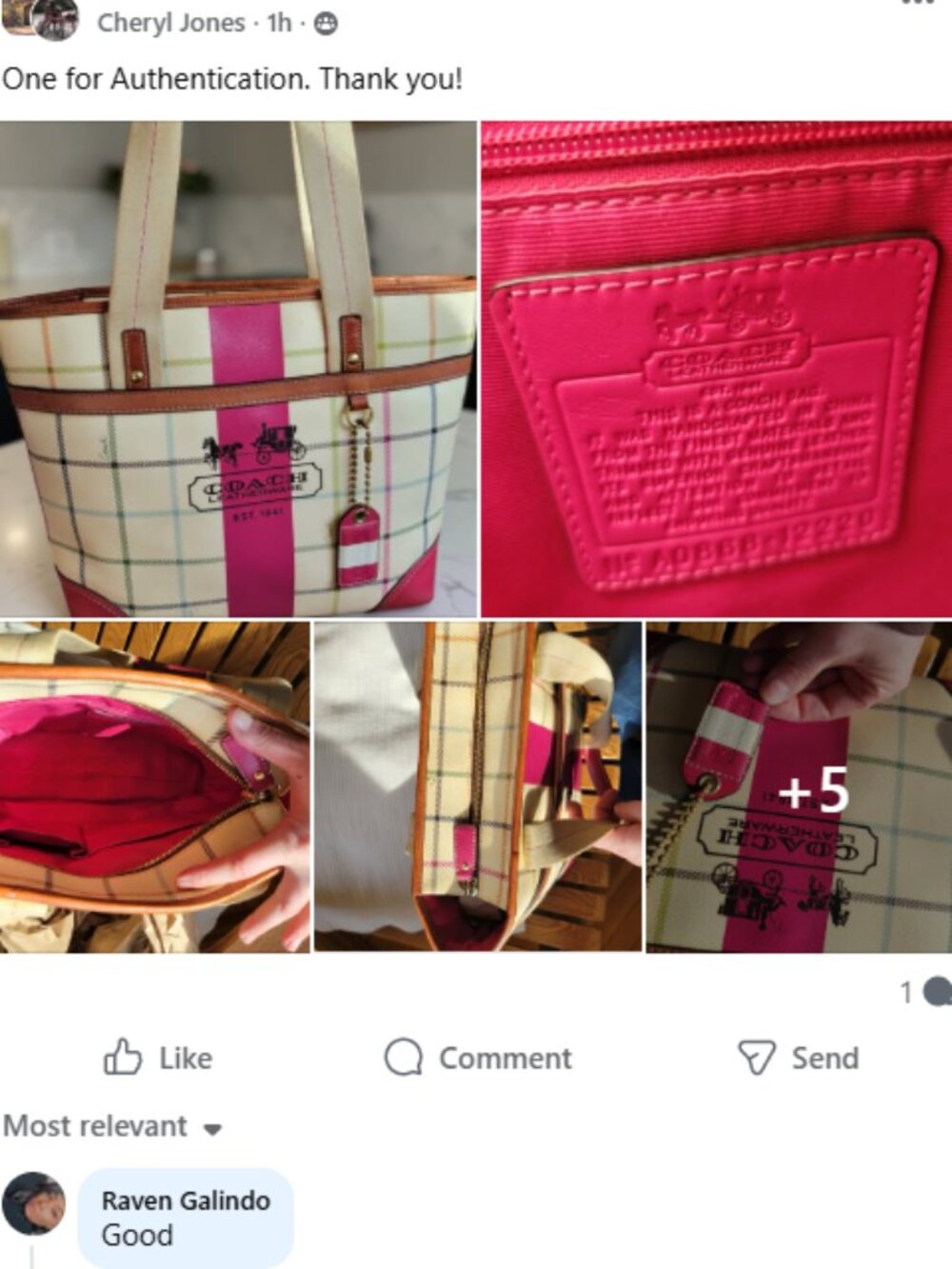 Coach Hampton Plaid Tote Pink Multicolor Tattersall- Authenticated - Picture 13 of 13